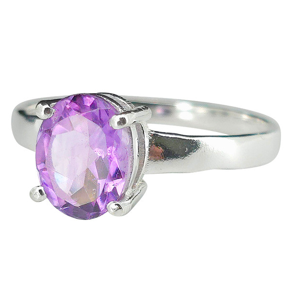 Faceted Classic Oval Amethyst Sterling Silver Ring