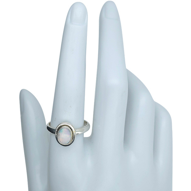 Double-Rim Oval Opal Sterling Silver Ring