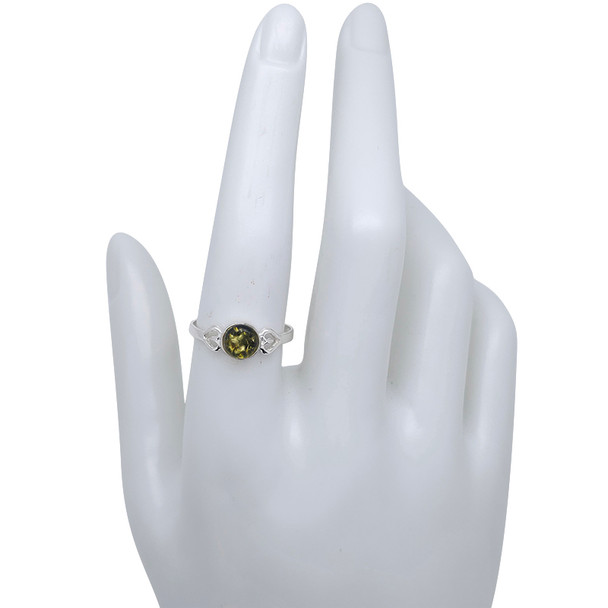 Green Amber Sterling Silver Ring --