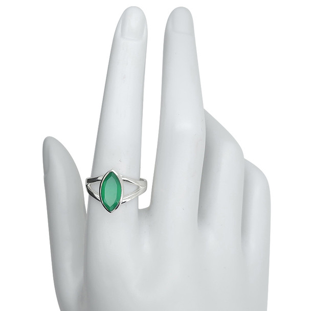 Faceted Green Onyx Simple Modern Marquise Sterling Silver Ring