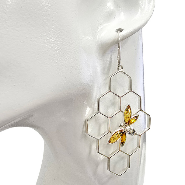 Citrine Amber Sterling Silver Bee Earrings