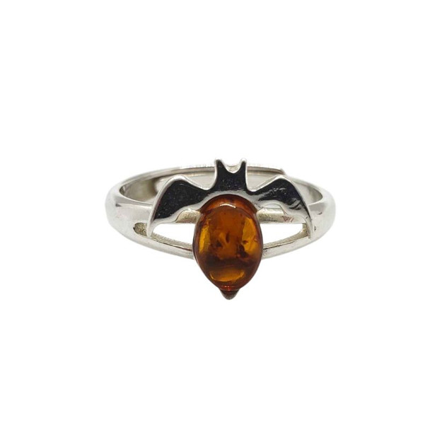 Cognac Amber Dainty & Simple Sterling Silver Bat Ring