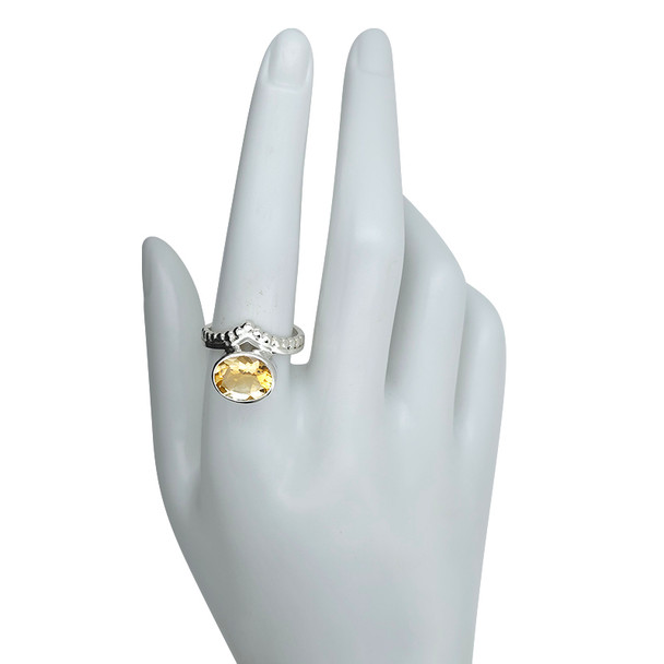 Faceted Citrine Sterling Silver Oval Tapered Ring