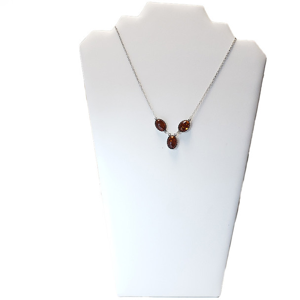 Cognac Amber Sterling Silver Necklace ----