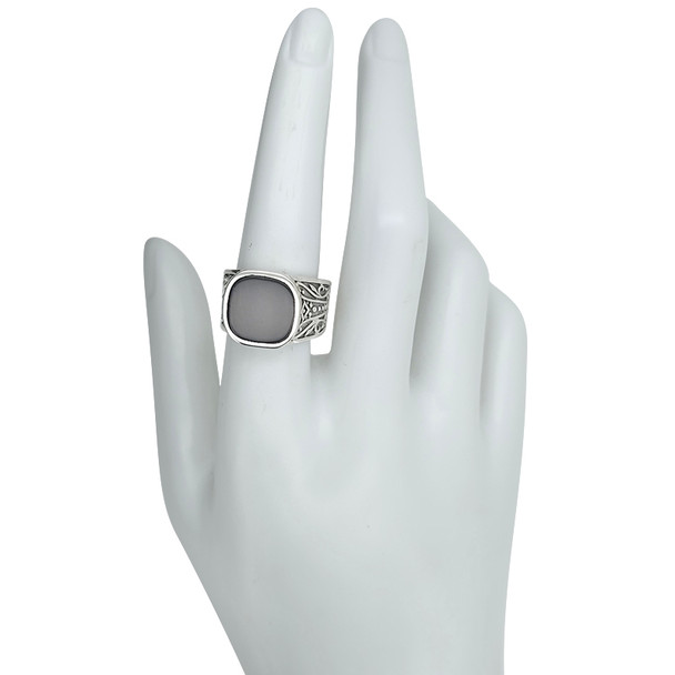 Rounded Square Blocky Black Onyx Sterling Silver Men's Ring