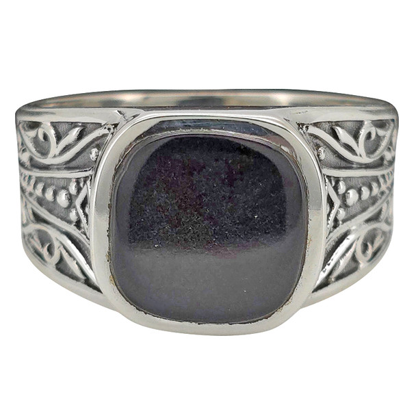 Rounded Square Blocky Black Onyx Sterling Silver Men's Ring