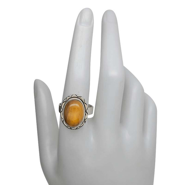 Tiger Eye Sterling Silver Zigzag Oval Ring