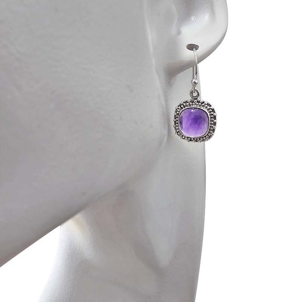 Amethyst Sterling Silver Earrings On Hooks --