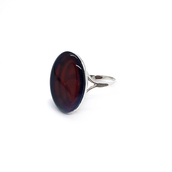 Cherry Amber Sterling Silver Large Simple Oval Ring