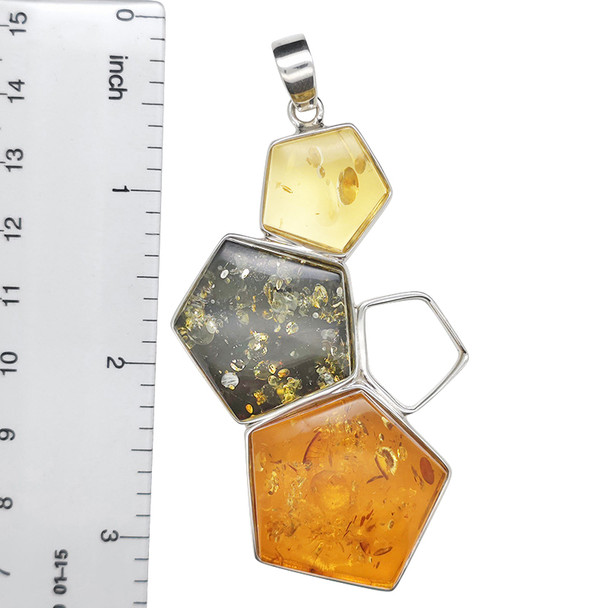 Multi-Color Amber Honeycomb Silver Pendant ..