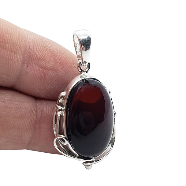 Handmade Cherry Amber Sterling Silver Pendant