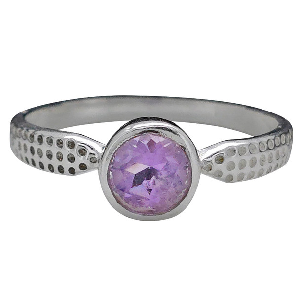 Elegant Round Bezel Amethyst Sterling Silver Textured Ring