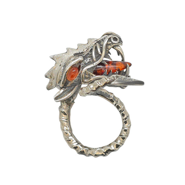Amber Sterling Silver Dragon Adjustable Ring ...