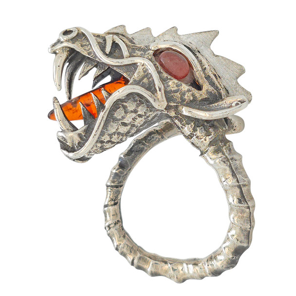 Amber Sterling Silver Dragon Adjustable Ring ...