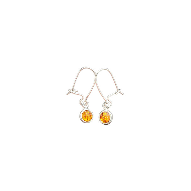 Cognac Amber Sterling Silver Earrings On Hooks .