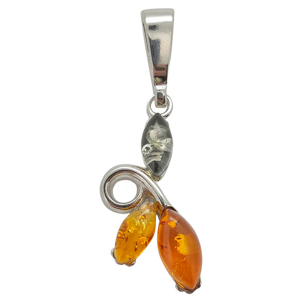 Multi Color Amber Sterling Silver Pendant ..