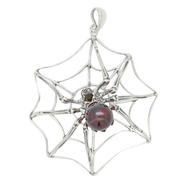 Cherry Amber Sterling Silver Spider Pendant --