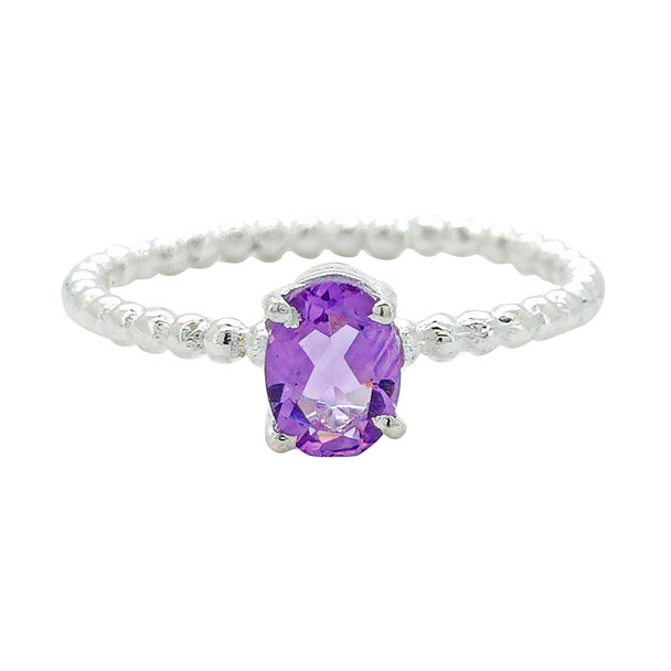 Dainty Faceted Oval Amethyst Sterling Silver Bubble Band Ring