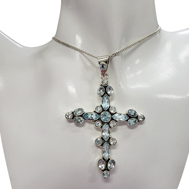 Faceted Blue Topaz Sterling Silver Cross/Pendant --