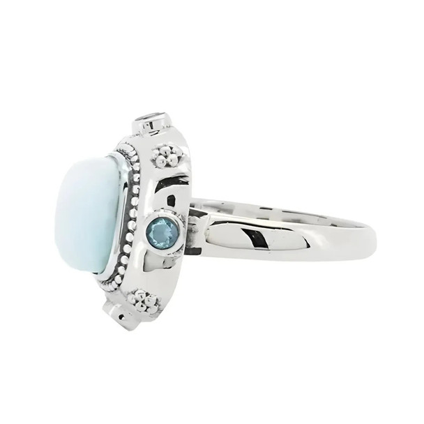 Vintage Style Cushion Shaped Larimar & Gemstone Sterling Silver Ring