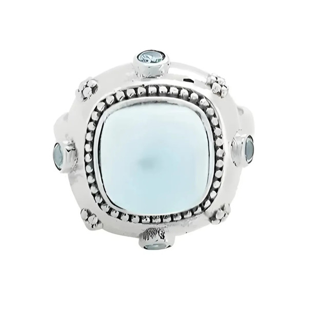 Vintage Style Cushion Shaped Larimar & Gemstone Sterling Silver Ring
