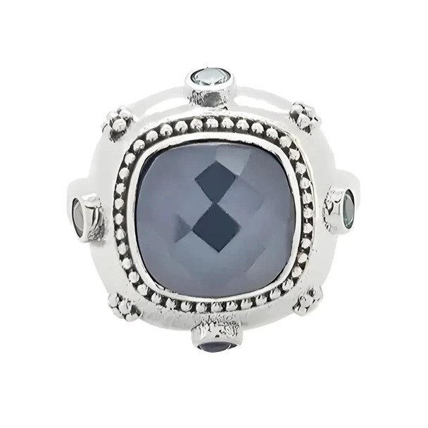 Vintage Style Cushion Shaped Faceted Black Onyx Sterling Silver Ring