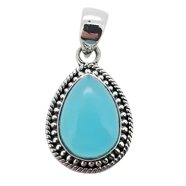 Blue Chalcedony Sterling Silver Pendant -----