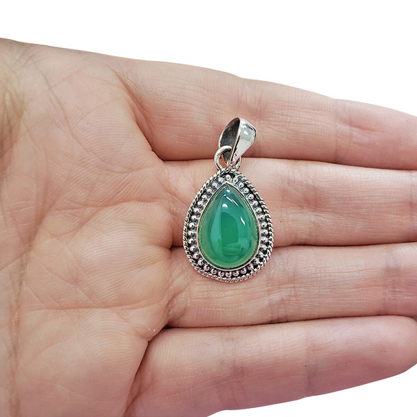 Green Onyx Sterling Silver Pendant -----