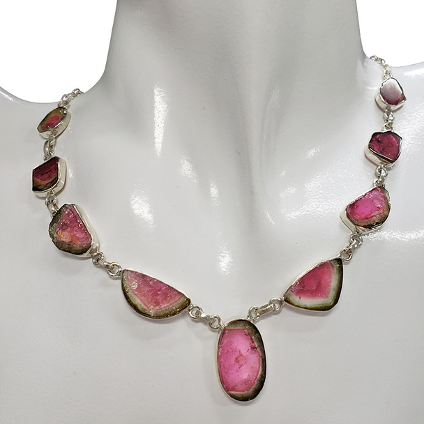 Watermelon Tourmaline Sterling Silver Necklace --