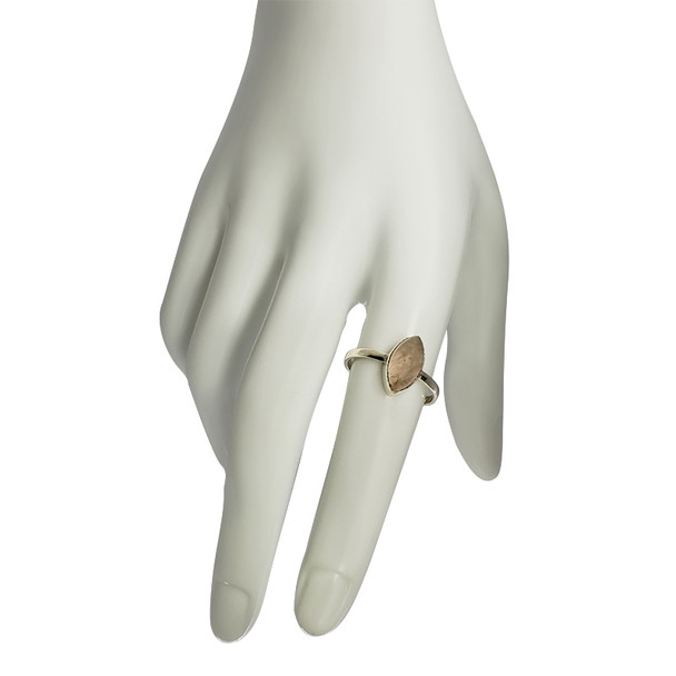 Rose Quartz Simple Classic Marquise Bezel Sterling Silver Ring