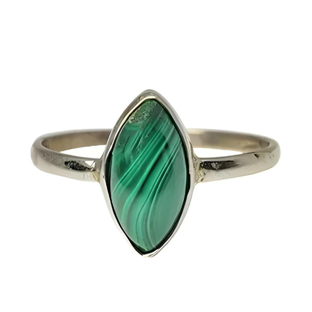 Malachite Classic & Simple Marquise Sterling Silver Bezel Ring