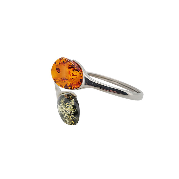 Multi Color Amber Sterling Silver Handmade Cuff Bracelet --