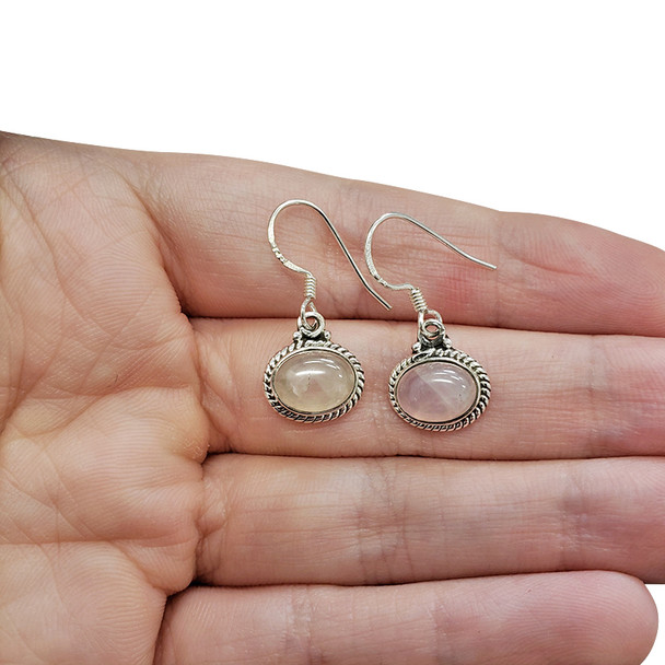 Rose Quartz Sterling Silver Dangle Earrings ---
