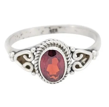 Elegant Faceted Garnet Oval Sterling Silver Ring