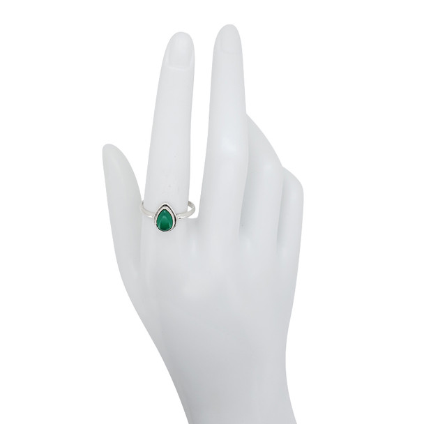 Simple Green Onyx Teardrop Sterling Silver Bezel Ring