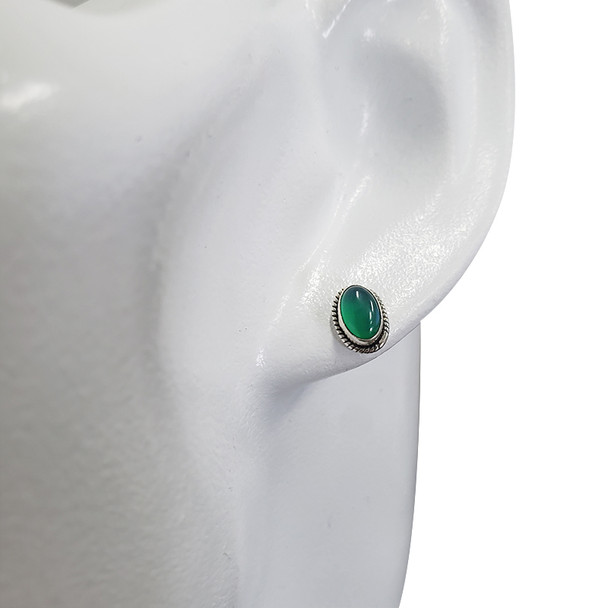 Green Onyx Stud Silver Earrings ....