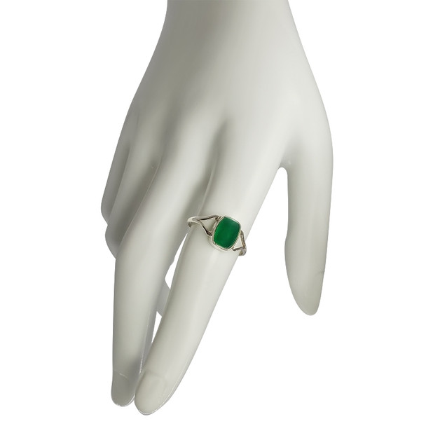 Green Onyx Simple Open Rectangular Sterling Silver Ring