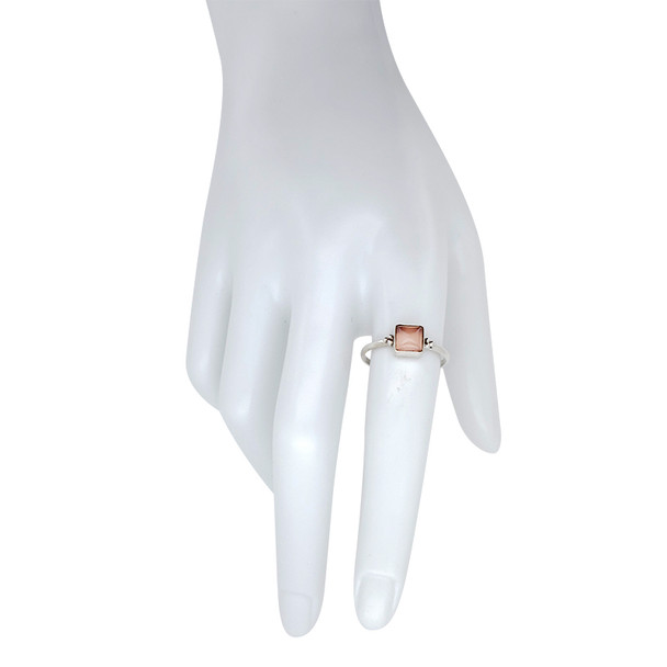 Elegant Square Rose Quartz Sterling Silver Bezel Ring