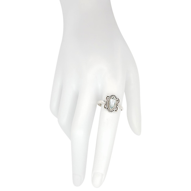 Faceted Blue Topaz Ornate Marquise Stone Sterling Silver Ring