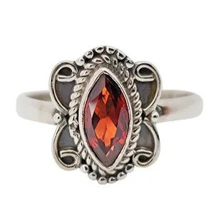 Faceted Garnet Ornate Marquise Sterling Silver Ring