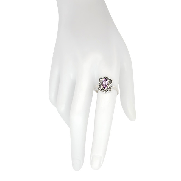 Faceted Amethyst Ornate Marquise Sterling Silver Ring