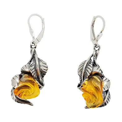 Citrine Amber Sterling Silver Earrings On Hooks