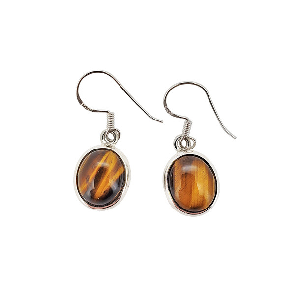 Tiger Eye Sterling Silver Dangle Earrings --