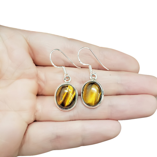 Tiger Eye Sterling Silver Dangle Earrings --