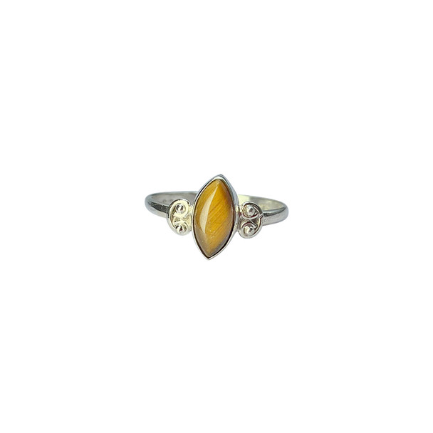 Tiger Eye Marquise Sterling Silver Elegant Detail Ring