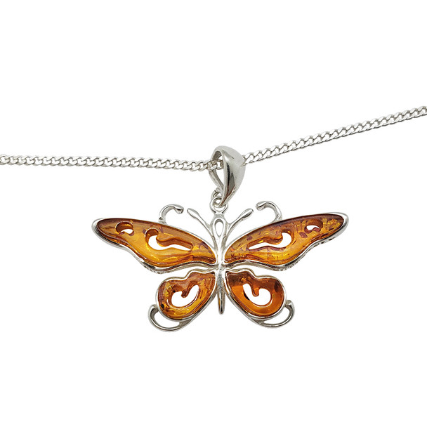 Butterfly Cognac Amber Sterling Silver Pendant (P-CG-4952)