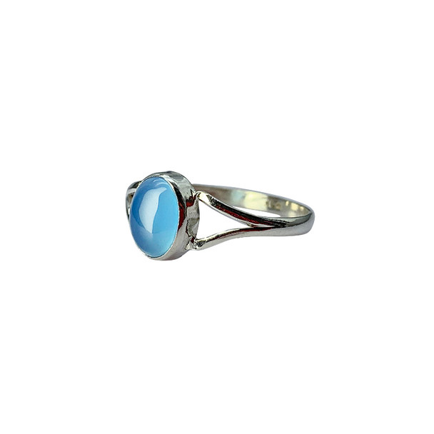 Simple Open Blue Chalcedony Oval Sterling Silver Ring