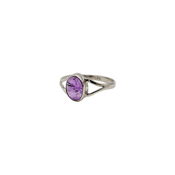 Simple Open Amethyst Oval Sterling Silver Ring