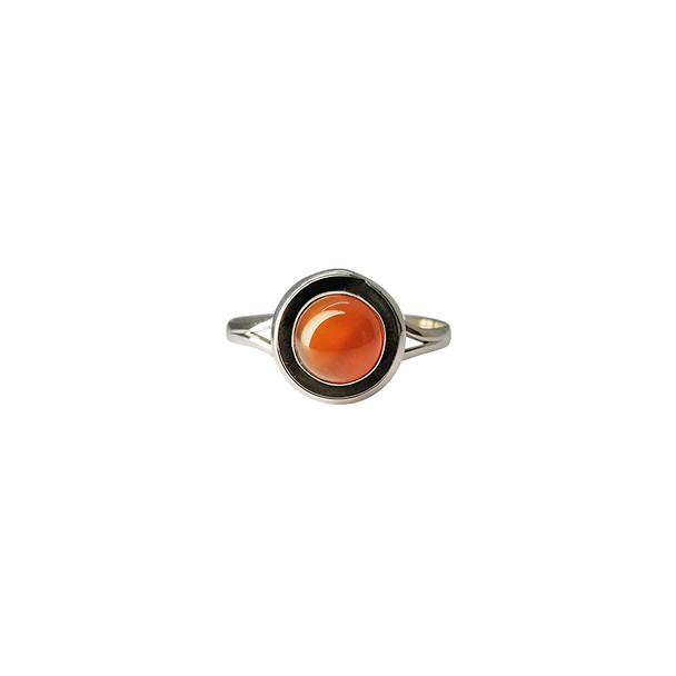 Classy Red Onyx Oxidized Rim Round Sterling Silver Ring