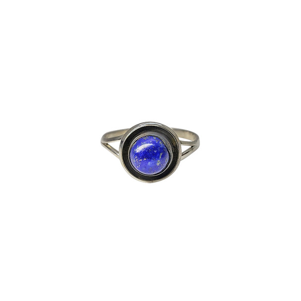 Classy Lapis Oxidized Rim Round Sterling Silver Ring
